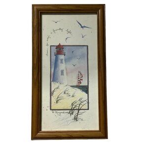 Vtg D. Morgan "From far away, a Friendly Light" 1994 Lighthouse Print 8.5"x15.5"
